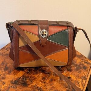 Vintage Burlington Patchwork Leather Crossbody Bag - Multi Brown & Green